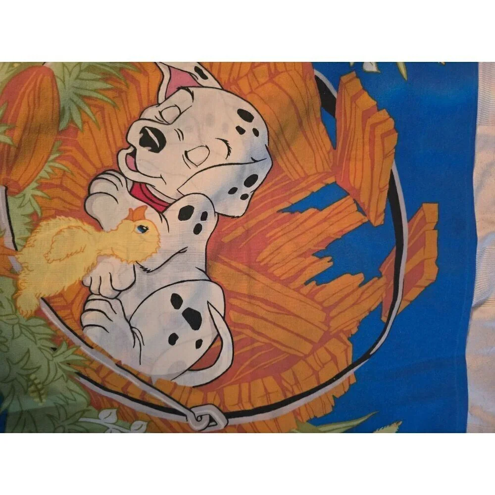 Vintage 90s Disney 101 Dalmatians Pillowcase Blue Double Sided Standard